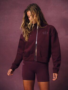 SET Active Viper Burgundy Funnel Neck Double Zip Sweatshirt Large
